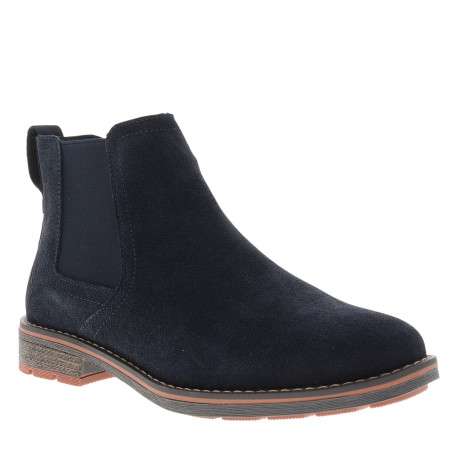 Boots en cuir bleu marine à talon décroché bas munies d'un soufflets élastiqués - Image 2