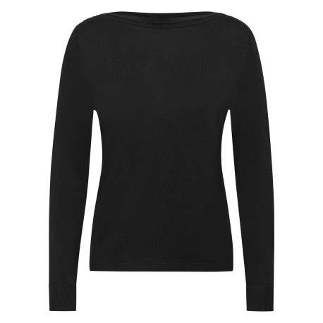 Pull noir à coupe droite pourvu d'un col bateau et de manches longues