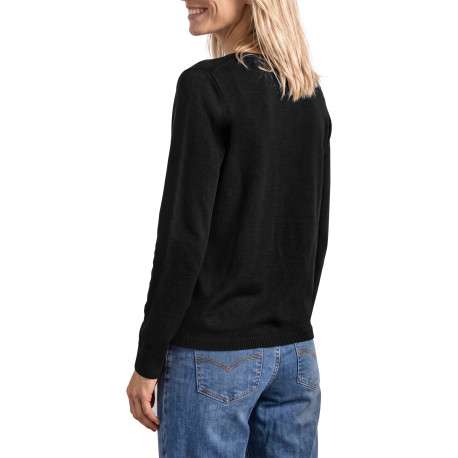 Pull noir à coupe droite pourvu d'un col bateau et de manches longues - Image 4