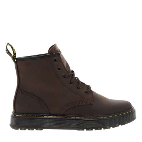 Bottines en cuir marron à talon plat avec des lacets ronds tressés