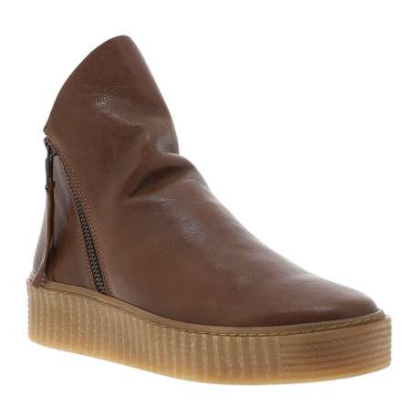 Boots en cuir brunes avec semelle à talon compensé bas et glissières - Image 2