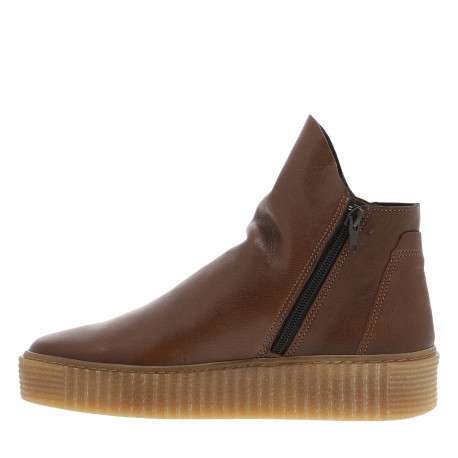 Boots en cuir brunes avec semelle à talon compensé bas et glissières - Image 3