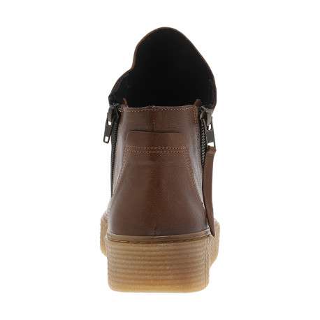 Boots en cuir brunes avec semelle à talon compensé bas et glissières - Image 4