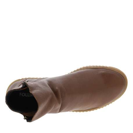 Boots en cuir brunes avec semelle à talon compensé bas et glissières - Image 5