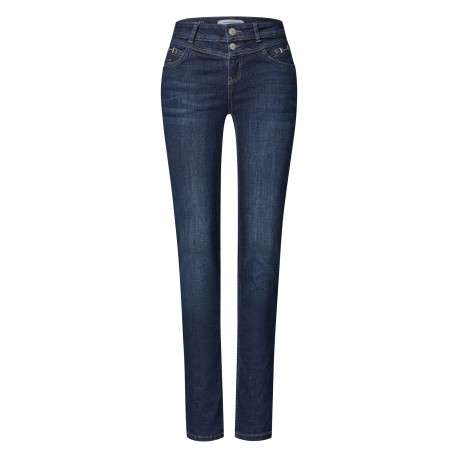 Jean en coton mélangé bleu à coupe slim pourvu de 5 poches classiques