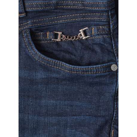 Jean en coton mélangé bleu à coupe slim pourvu de 5 poches classiques - Image 2