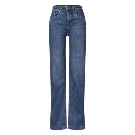 Jean en coton mélangé bleu à coupe droite pourvu de 5 poches classiques