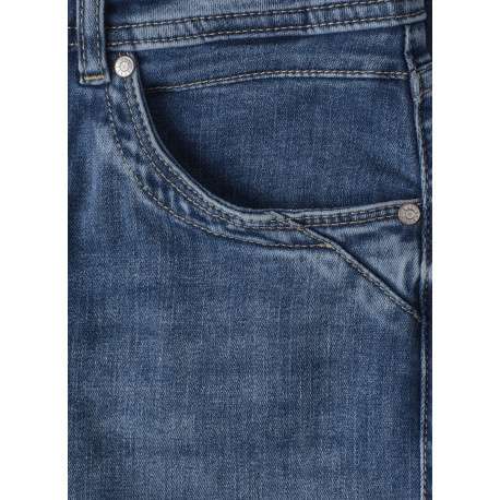 Jean en coton mélangé bleu à coupe droite pourvu de 5 poches classiques - Image 2