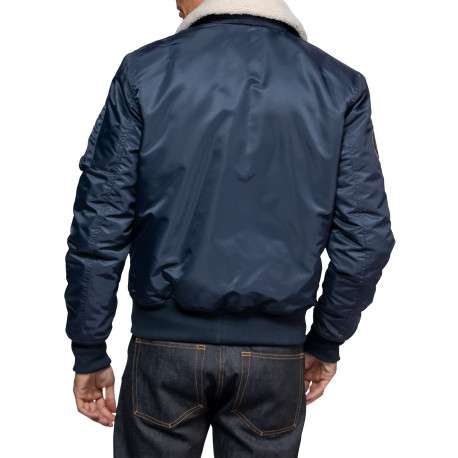 Blouson bleu marine pourvu d'un col à revers en fausse fourrure - Image 2