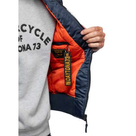 Blouson bleu marine pourvu d'un col à revers en fausse fourrure - Image 5