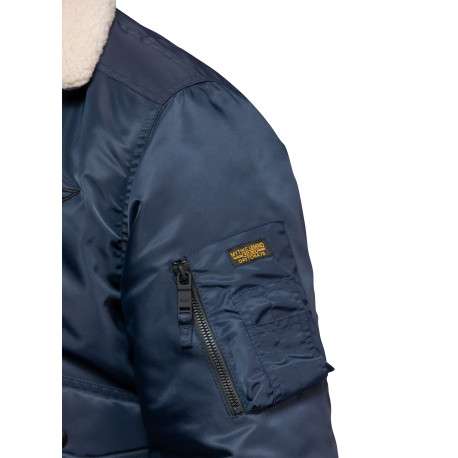 Blouson bleu marine pourvu d'un col à revers en fausse fourrure - Image 6