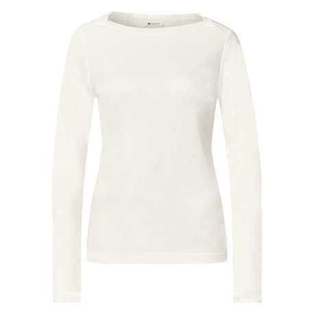 T-shirt blanc à coupe droite pourvu d'un col bateau et de manches longues