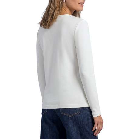 T-shirt blanc à coupe droite pourvu d'un col bateau et de manches longues - Image 4