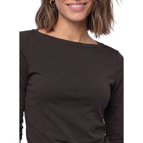 T-shirt brun à coupe droite pourvu d'un col bateau et de manches longues - Image 5