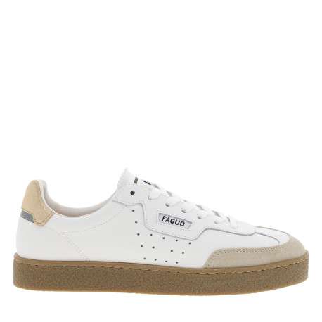 Tennis Lumbo en cuir blanc à talon plat munies d'une languette crantée