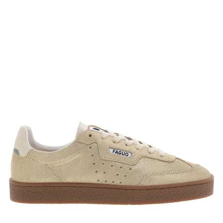 Tennis Lumbo en cuir or brillant à semelle plate et logo embossé