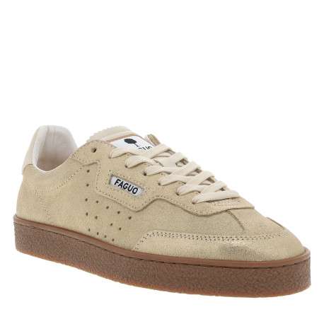 Tennis Lumbo en cuir or brillant à semelle plate et logo embossé - Image 2