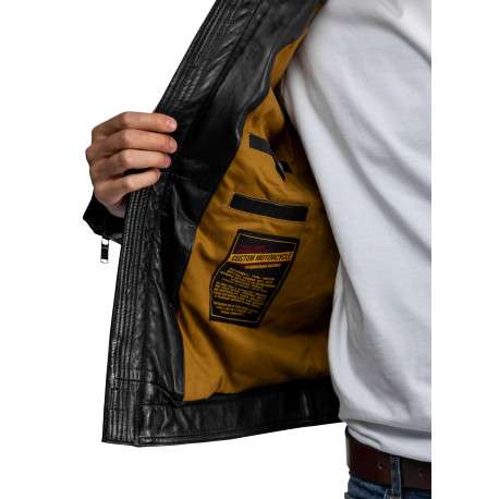 Blouson en cuir de mouton noir pourvu d'une coupe droite et un col boutonné - Image 4