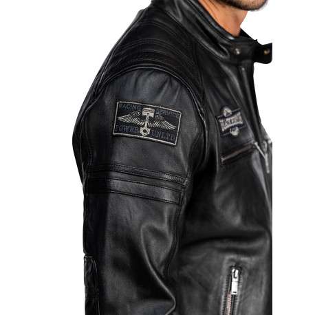 Blouson en cuir de mouton noir pourvu d'une coupe droite et un col boutonné - Image 5