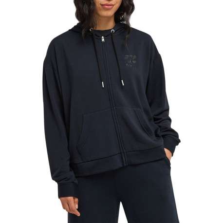 Sweat zippé bleu marine à coupe droite pourvu d'un col à capuche - Image 2
