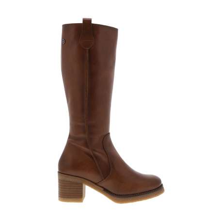 Bottes cognac à talon décroché moyen avec un zip côté interne