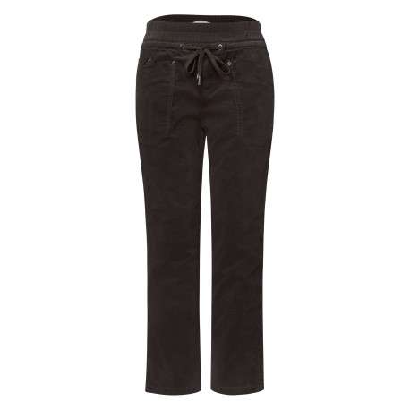 Pantalon en coton brun à coupe droite pourvu d'une ceinture élastiquée
