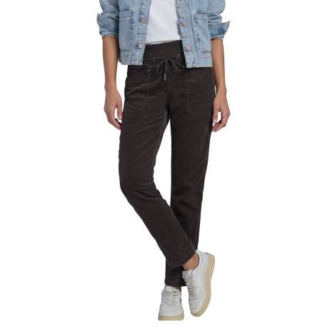 Pantalon en coton brun à coupe droite pourvu d'une ceinture élastiquée - Image 3
