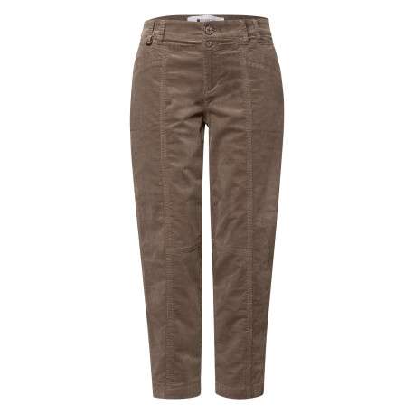 Pantalon en coton taupe à coupe droite pourvu d'une fermeture à double bouton