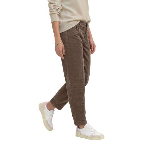 Pantalon en coton taupe à coupe droite pourvu d'une fermeture à double bouton - Image 3