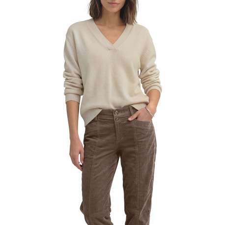 Pantalon en coton taupe à coupe droite pourvu d'une fermeture à double bouton - Image 5