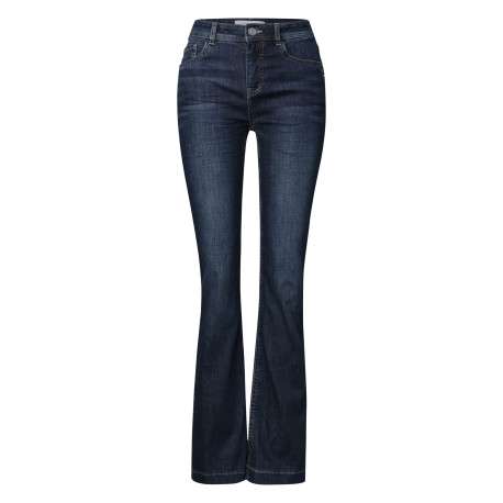 Jean en coton mélangé indigo à coupe droite pourvu de 5 poches classiques