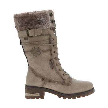 Bottes blanc cassé à talon décroché bas avec un zip et des lacets ronds
