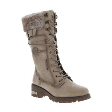 Bottes blanc cassé à talon décroché bas avec un zip et des lacets ronds - Image 2