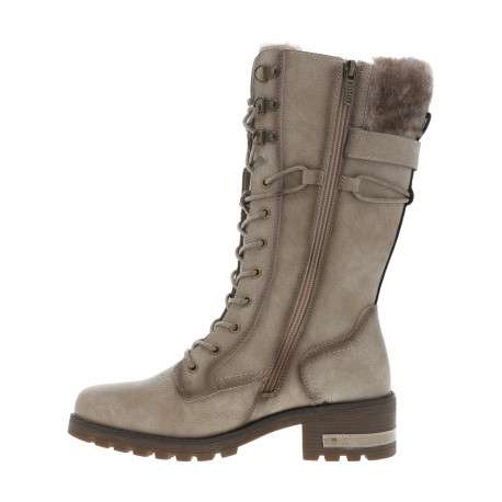 Bottes blanc cassé à talon décroché bas avec un zip et des lacets ronds - Image 3
