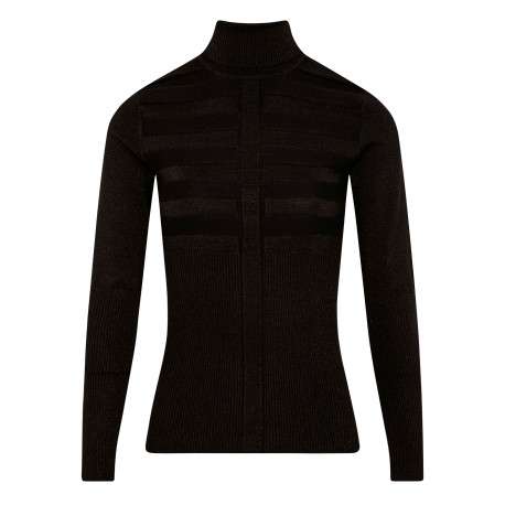 Pull noir uni ajusté à col roulé et à manches longues avec rayures ton sur ton