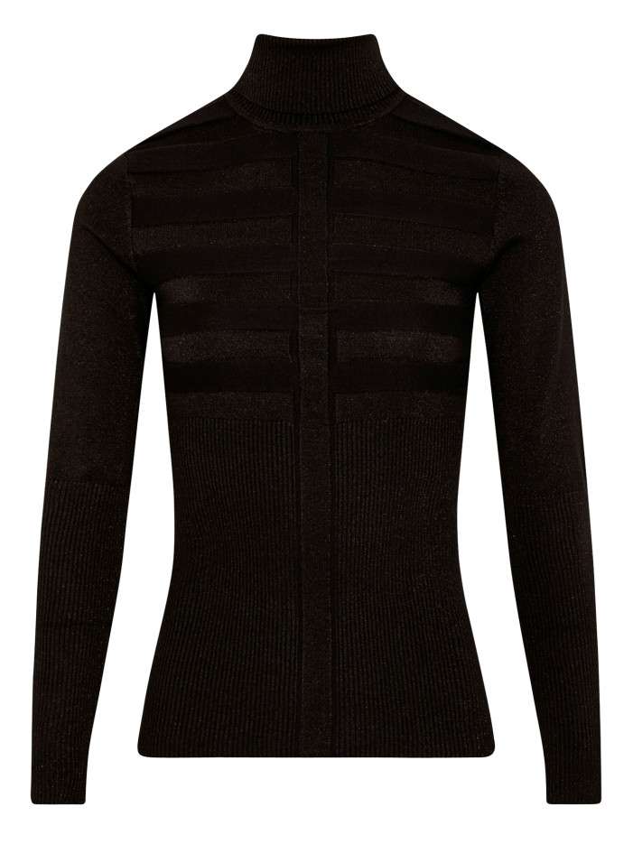Pull noir uni ajusté à col...