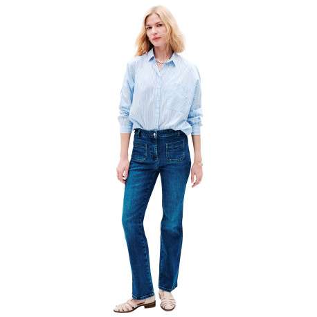 Jean en coton bleu délavé avec une coupe droite et des poches - Image 2