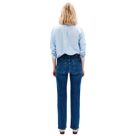 Jean en coton bleu délavé avec une coupe droite et des poches - Image 3