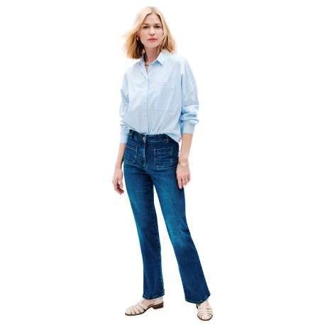 Jean en coton bleu délavé avec une coupe droite et des poches - Image 4