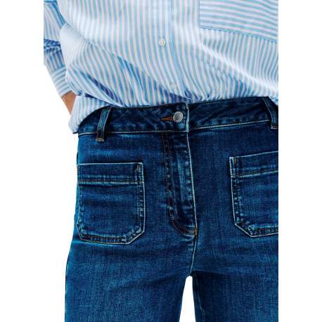 Jean en coton bleu délavé avec une coupe droite et des poches - Image 5