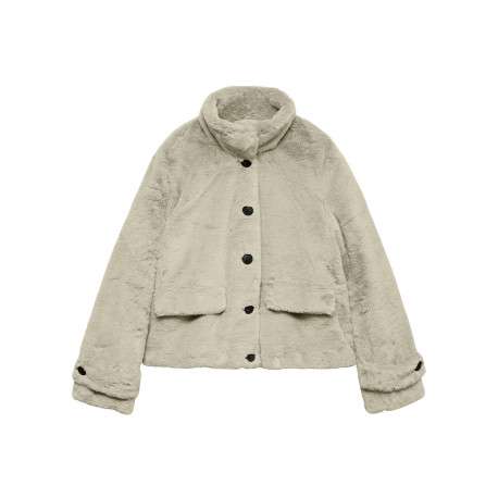 Blouson beige uni à coupe droite avec un col montant et des manches longues