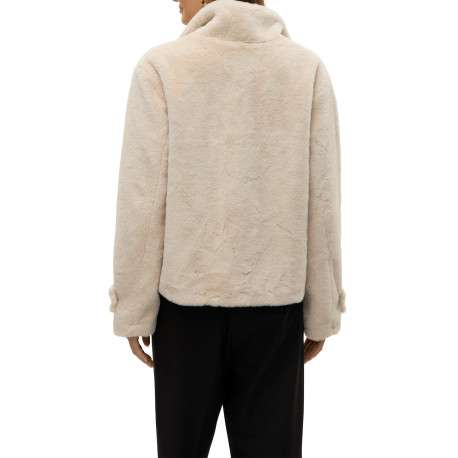 Blouson beige uni à coupe droite avec un col montant et des manches longues - Image 3