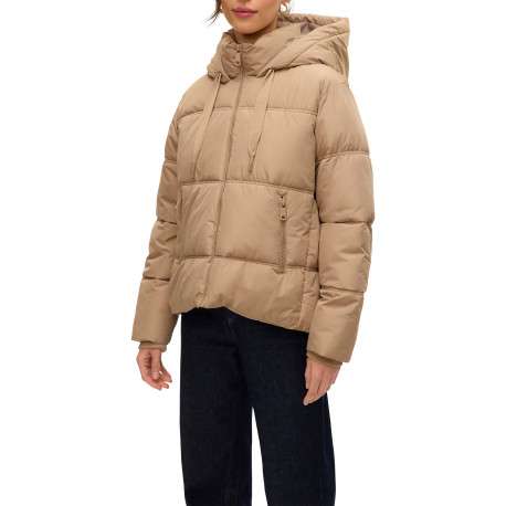 Doudoune beige matelassée avec un col à capuche et fermeture à glissière - Image 2