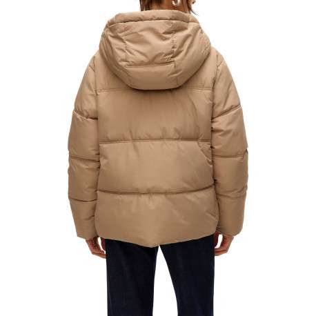 Doudoune beige matelassée avec un col à capuche et fermeture à glissière - Image 4