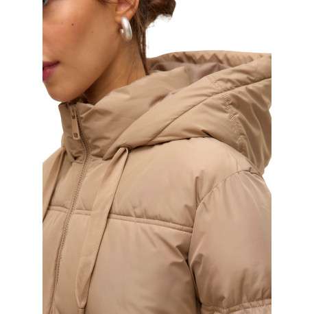 Doudoune beige matelassée avec un col à capuche et fermeture à glissière - Image 5