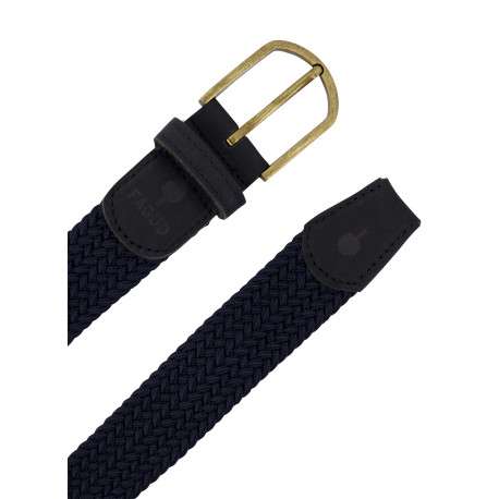 Ceinture tressée élastique bleu marine à empiècements synthétique suédés - Image 2