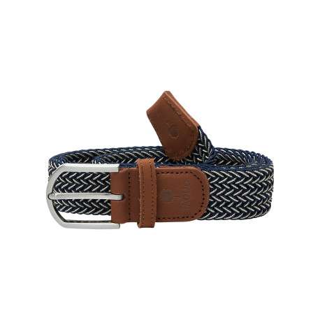 Ceinture tressée élastique bleu marine et beige à empiècements marron