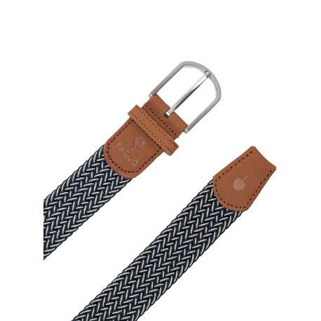 Ceinture tressée élastique bleu marine et beige à empiècements marron - Image 2