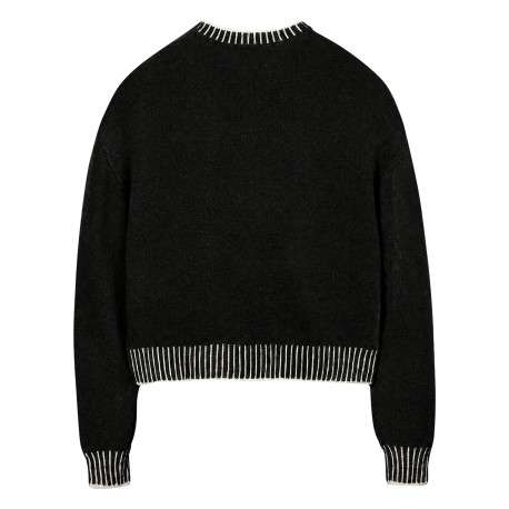 Pull noir à coupe droite pourvu d'un col rond et de manches longues - Image 2