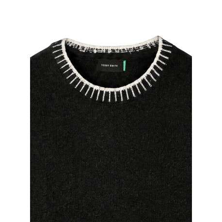Pull noir à coupe droite pourvu d'un col rond et de manches longues - Image 4